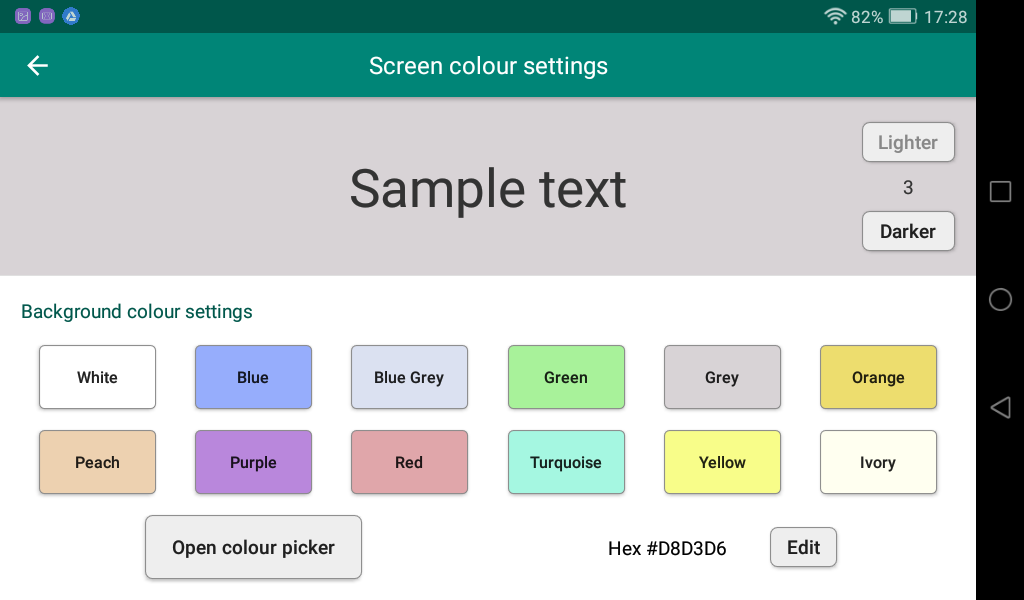 screen colour settings